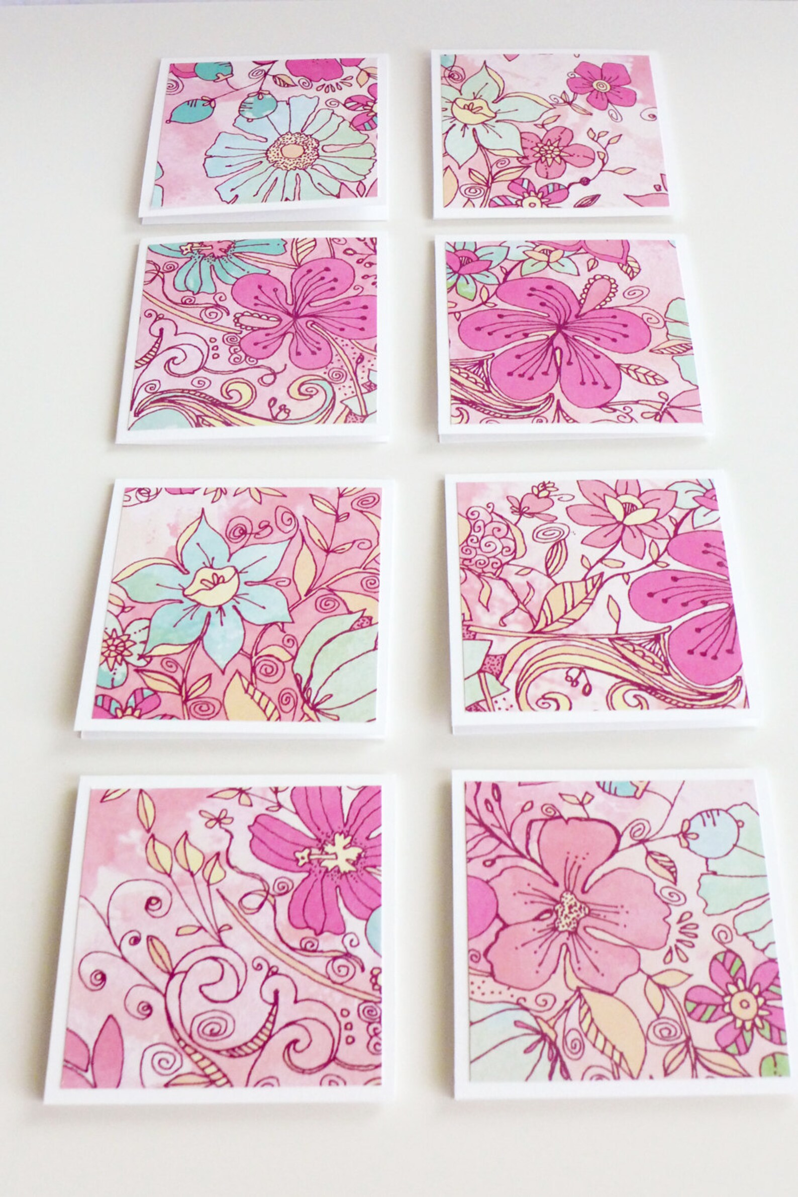 Cute Stationery Set, Floral Pink and Mint Mini Cards With Envelopes ...