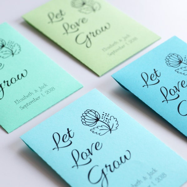 Sobres personalizados para paquetes de semillas, regalos de boda hechos a mano, regalos para invitados a la despedida de soltera, recuerdos "Let Love Grow"