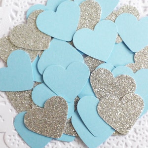 Babyblau und Silber Konfetti, Dekoration zum ersten Geburtstag Junge, Glitzerkonfetti, Herzkonfetti, Silber-Babyparty, Babygeschenk für Jungen