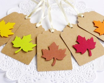 Autumn Leaf Tags, Fall in Love Bridal Shower, Autumn Decoration, Fall Wedding, Thanksgiving Decor, Kraft Tags, Autumn Wish Tree