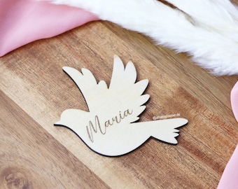 Baptism Table Decorations, Wooden Place Cards, Personalized Dove for Baptism Communion Confirmation, Wood Dove