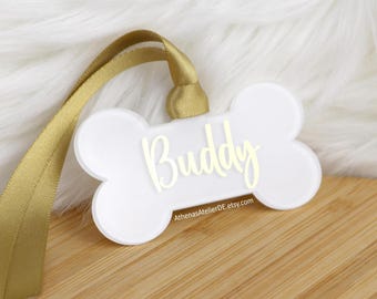 Personalized Dog Bone Ornament, Custom Acrylic Pet Name Christmas Tag, Dog Memorial Gift, New Puppy Keepsake, Dog Mom Present