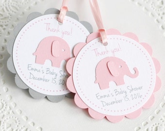 Pink Elephant Tags, Thank You Tags,Baby Shower Tags, Personalized Tags, Birthday Favors