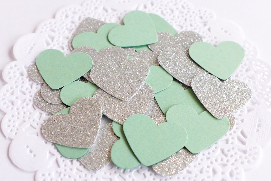 Wedding Confetti, Mint Green and Silver Confetti, Glitter Confetti