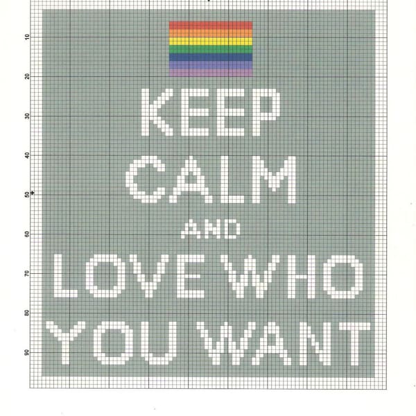 Keep Calm and Love Who You Want ~ PDF Cross Stitch Pattern LGBT Gay Pride ~ Instant Download!