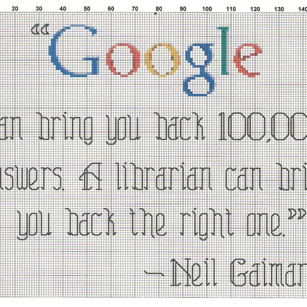 Neil Gaiman Google/Librarian QUOTE Cross Stitch Pattern ~ Instant PDF Download!