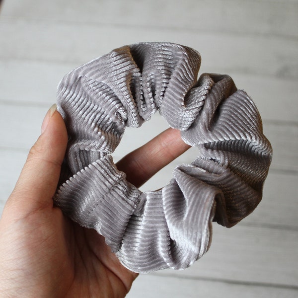 Gray Velvet Striped Ribbed Scrunchie