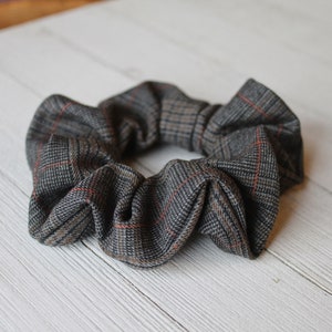 Black Gray Orange Plaid Recycled Scrunchie