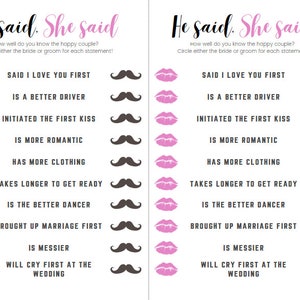 He Said, She Said - Printable Game (Light/Hot Pink)