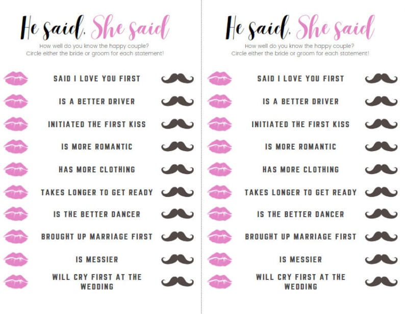 He Said She Said Printables