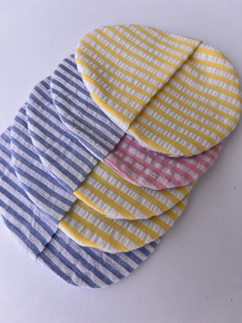 1 SET of 5 blue seersucker pinstriped Fillable Fabric Eggs by PostalThreads, fabric Easter eggs, eco Easter, Easter basket filler image 3