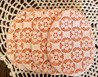 1 SET of 4 peach with white lace overlay Fillable Fabric Eggs PostalThreads fabric Easter eggs, reusable egg, ecofriendly