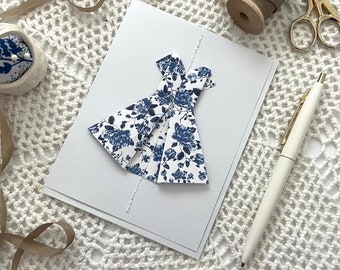 Blue white floral Origami & Stitches blank note cards by PostalThreads, A2 notecards, envelopes included