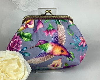 Hummingbirds small clutch bag, optional chains, handmade in the UK