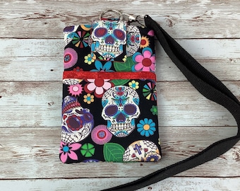 Candy skulls lanyard bag, Detachable lanyard, Handmade