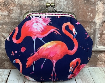 Flamingo frame coin purse, Kiss lock wallet, Optional chain, Handmade