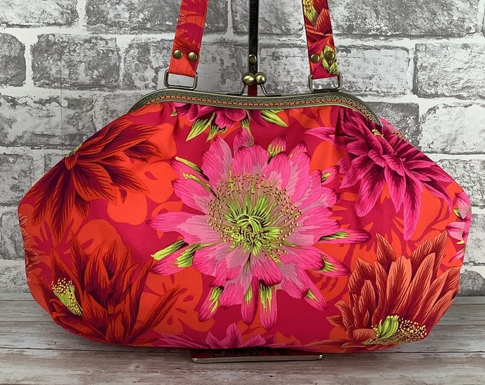 Large cactus flowers frame handbag, Floral purse, Flowers shoulder bag, Frame bag, Handmade