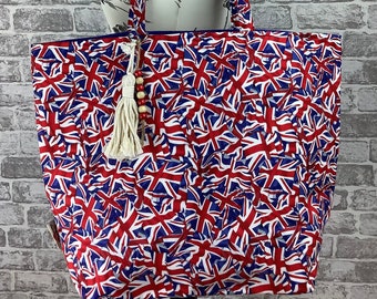 Union Jack large beach bag , Flags tote bag, Fabric shopper, Handmade