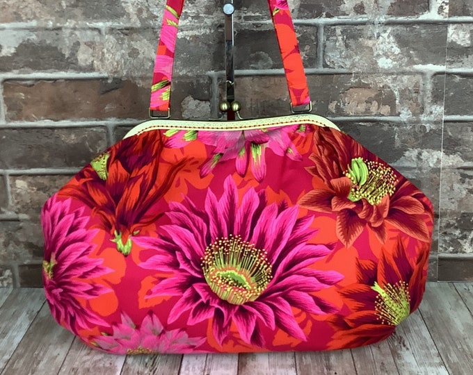 Large cactus flowers frame handbag, Floral purse, Flowers shoulder bag, Frame bag, Handmade