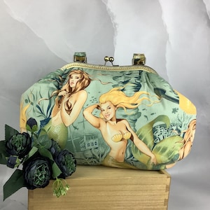 Mermaids large shoulder bag, Sea sirens frame bag, Handmade