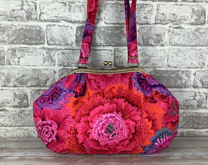 Floral cabbages frame handbag, Brassica Floral purse, Flowers shoulder bag, Frame bag, Handmade