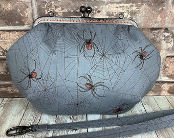 Spiders web medium frame clutch bag, Gothic clutch purse, Spiders frame handbag, Shoulder bag, Tangled Web, Detachable strap, Handmade