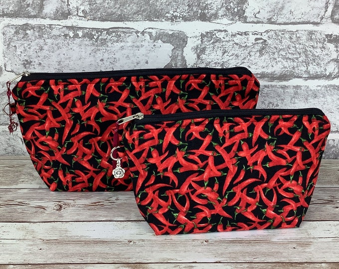 Chilli peppers zip case, 2 size options, Handmade