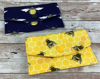 Bees card case, Fabric business card wallet, Travel pass holder, Handmade