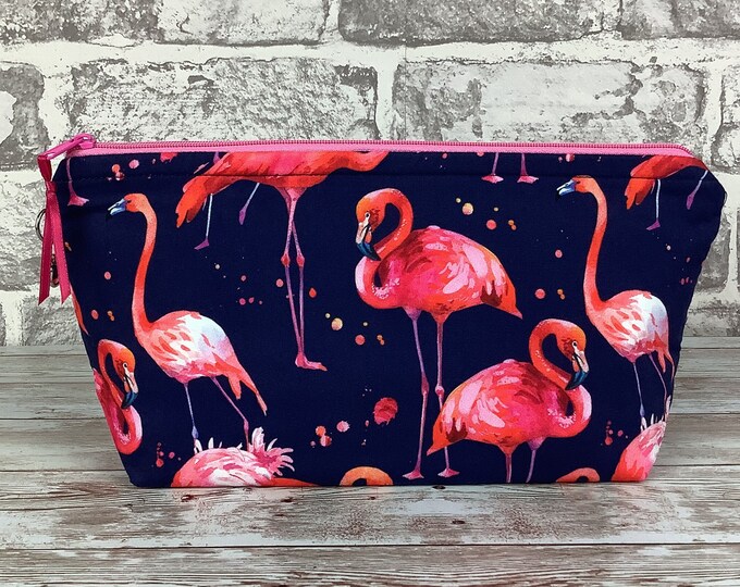 Flamingos zip case, Flat bottomed, Handmade