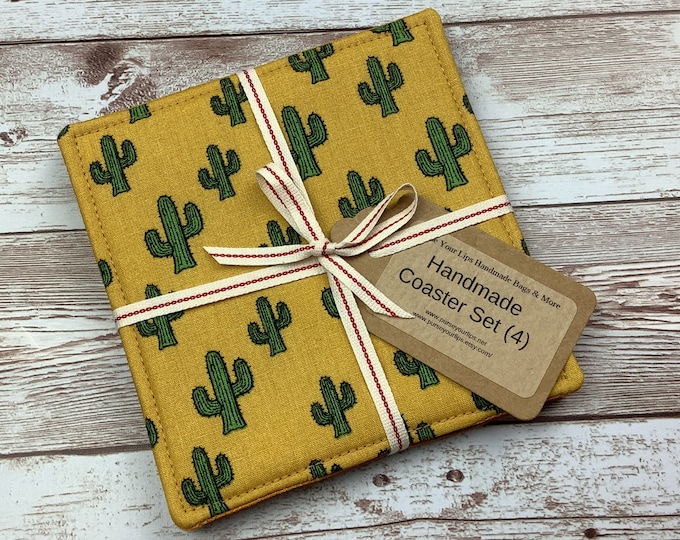 Cactus fabric coasters, Set of 4, Cacti, Handmade