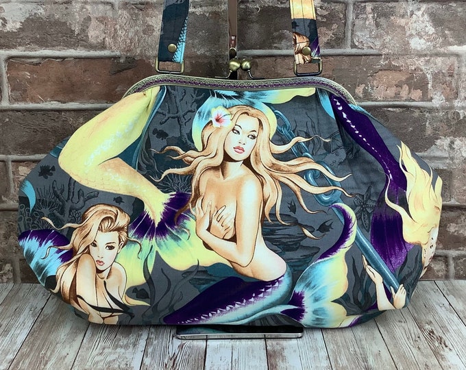 Mermaids large frame handbag, Sea sirens purse, Handmade