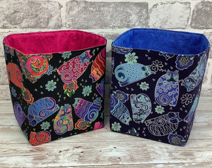 Cats fabric basket, Kitty storage bin, Home storage, Choice of colours, Handmade