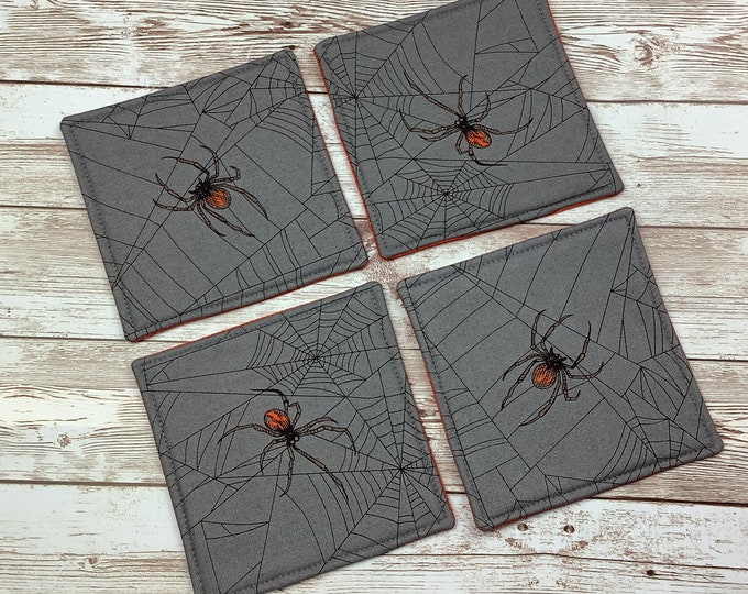 Spiders web fabric coasters, Set of 4, Gothic, Handmade