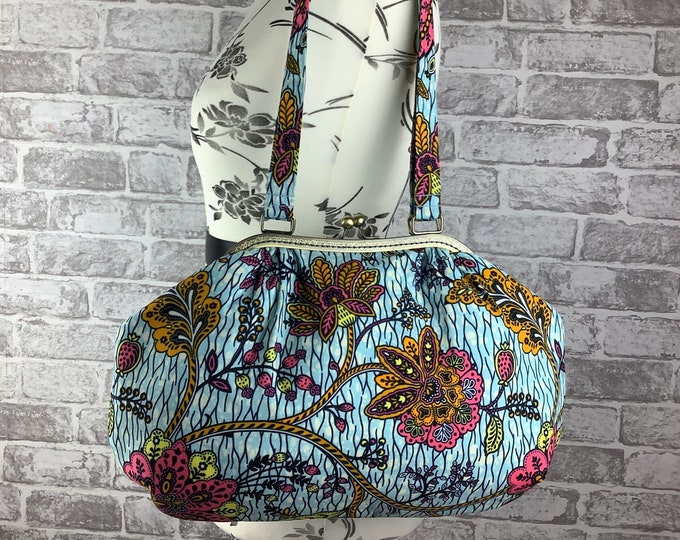 Floral African print frame handbag, Flowers shoulder bag, Frame bag, Handmade