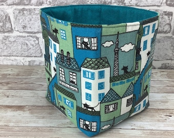 Cats fabric basket, Kitty storage bin, Town cats fabric box, Home storage, Handmade