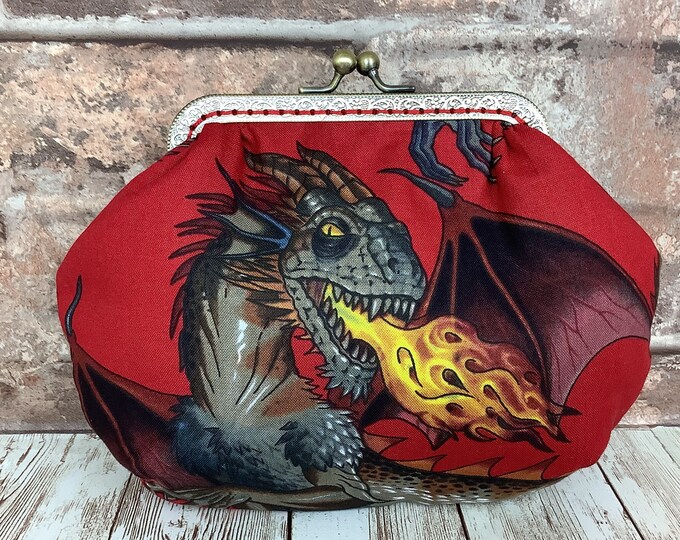 Dragons small frame clutch bag, Gothic handbag, Optional chain, Handmade