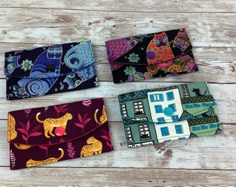 Cats card case, Fabric business card wallet, Travel pass holder, Handmade