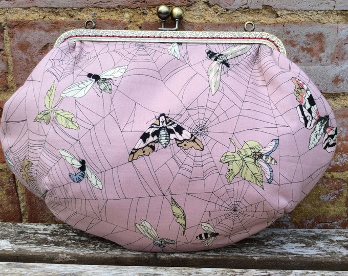 Spiders web medium frame clutch bag, Gothic clutch purse, Moths web frame handbag, Shoulder bag, Detachable strap, Ghastlie Web, Handmade