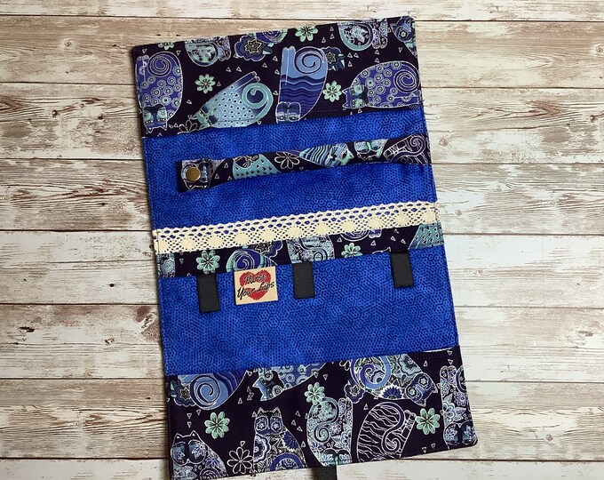 Cats jewellery roll, Kitties jewelry wrap, Fabric pouch, Travel organiser, Handmade