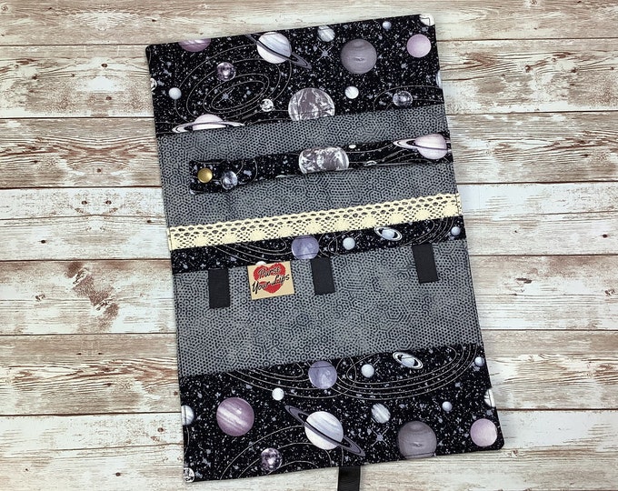 Planets jewellery roll, Space jewelry wrap, Travel organiser, Handmade