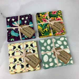 Birds fabric coasters, Mug mats, Set of 4, 4 pattern options, Handmade
