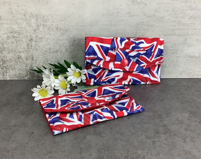 Union Jack flags card case, fabric business card wallet, Travel pass holder, Handmade