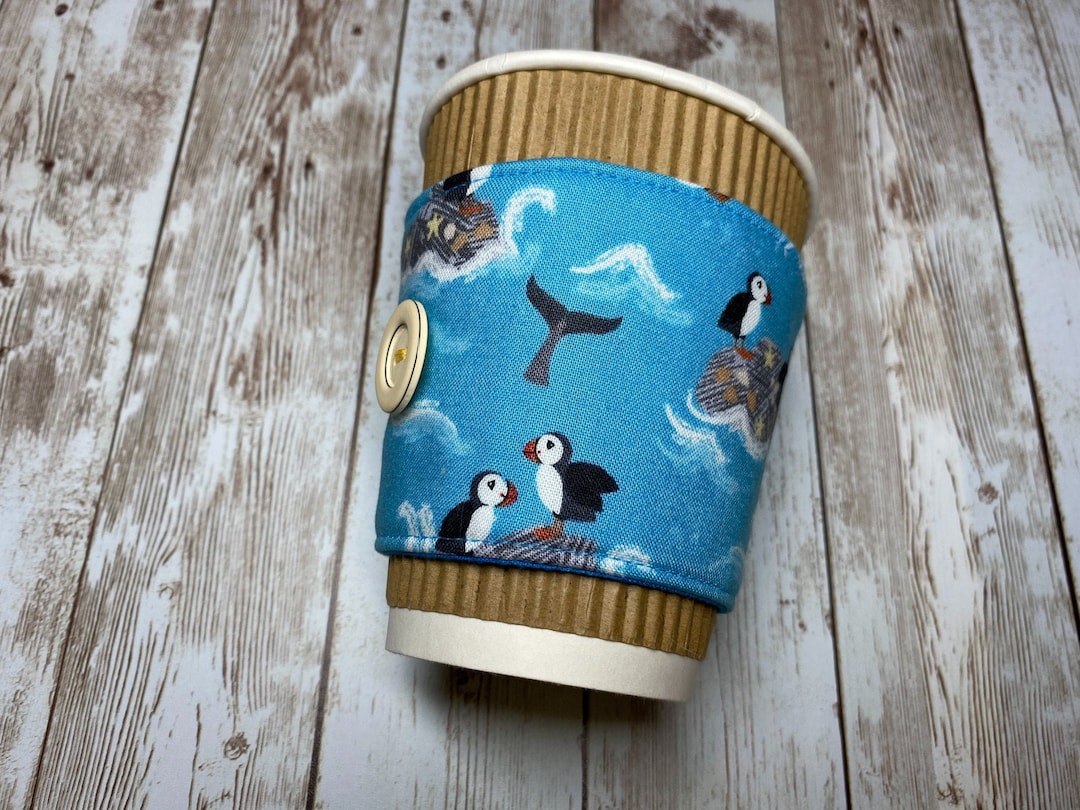 Puffins Fabric Cup Cozy Birds Cup Cosy Drinks Sleeve Etsy