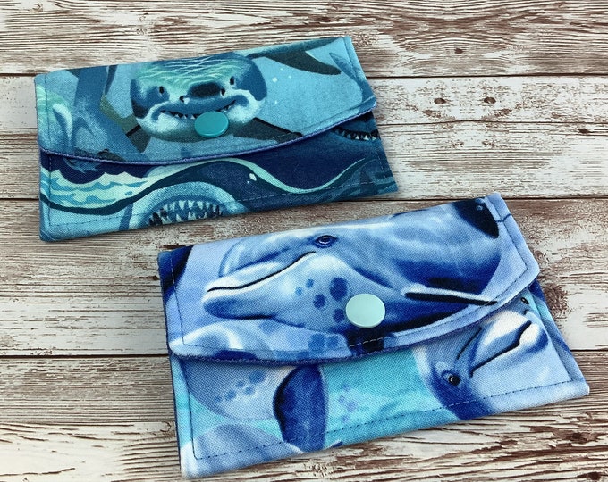 Dolphins card case, Sharks business card wallet, Travel pass holder, Handmade