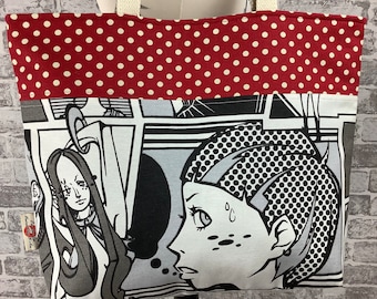 Japanese cartoon large tote bag , Tote bag, Fabric shopper, Handmade