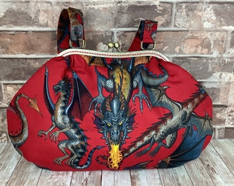 Gothic dragons large frame handbag, Shoulder bag, Handmade