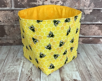 Bees Honey Bees Fabric Basket, Storage bin, Storage pouch, Bumble Bees, Handmade