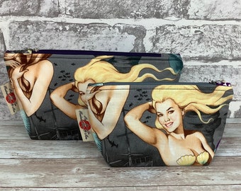 Mermaids zip case, Sea sirens, 2 size options, Handmade