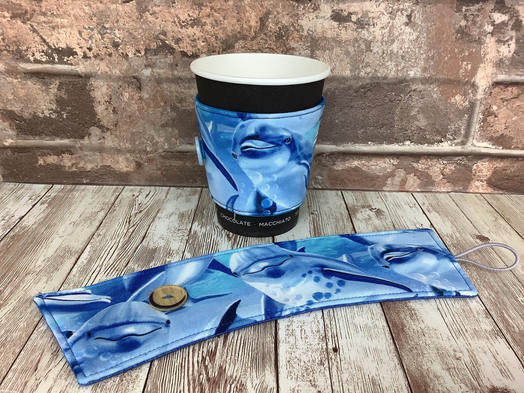 Dolphins Fabric Cup Cozy Cup Cosy Reusable Drinks Sleeve Etsy
