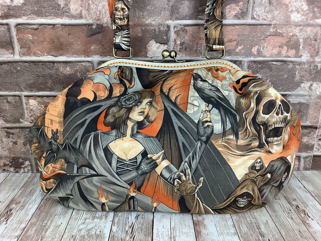 Gothic Large Frame Handbag Skulls Purse Bats and Ravens Etsy